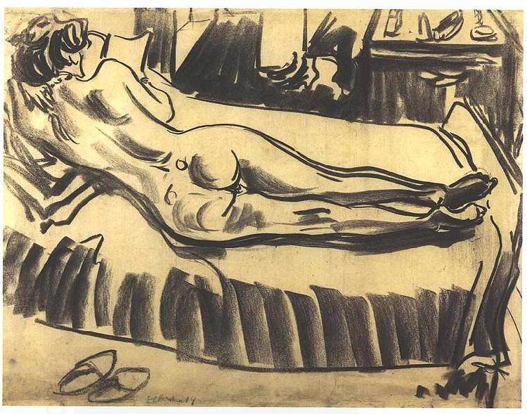 Ernst Ludwig Kirchner Reclining female nude on a couch oil painting picture